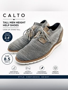 CALTO Gray Knit Elevator Shoes | Men’s Size 8.5 | Height Increase Sneakers